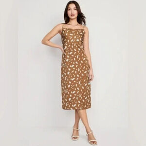 Old Navy Cowlneck Satin Brown Print Slip Maxi Dress - Size Medium